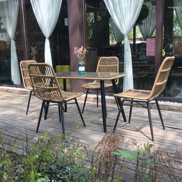 Мебель для лагеря Японское ротанное пляжные стулья Nordic Outdoor Leisure Backrest Iron Art Balcon