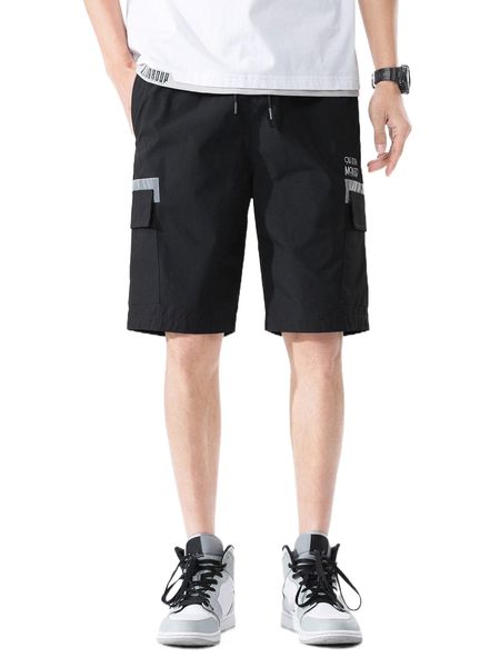 

men contrast panel pocket patched letter graphic shorts t1ab#, White;black