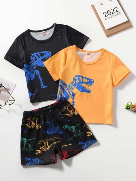 

toddler boys 3pcs dinosaur skeleton print pj set she, Blue;red
