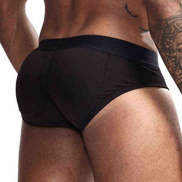 Neue Gepolsterte Männer Briefs Brief Drucken Low Rise Sexy Unterhose Nahtlose Atmungs Einfarbig Männliche Unterwäsche G220419