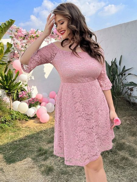 

plus guipure lace flounce sleeve bardot dress f5yx#, Black