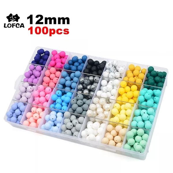 Lofca 12mm 100pcs Silicone Contas redondas Colar de amamentação para bebês CARRO CLIP DE CUIDADO ORAL BPA BPA GRATUITO ALIME