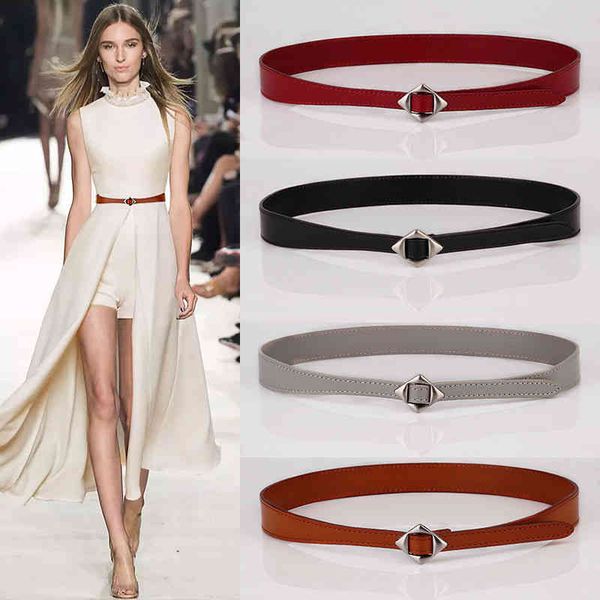 

belts simple first layer cowhide decorative fashion narrow waist women's skirt korean belt black mtke, Black;brown