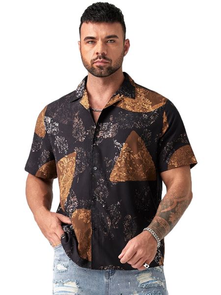 

extended sizes men graphic print shirt v9cf#, White;black