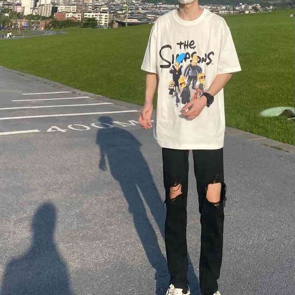 

took 2022 summer new paris home x simpson co branded men wo versatile couple short sleeve t-shirt wo, White;black