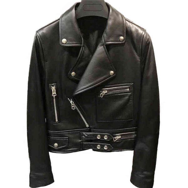 

fashion women genuine sheepskin jacket ladies genuine leather jacket slim full sleeve short black natural lambskin jacket j220727