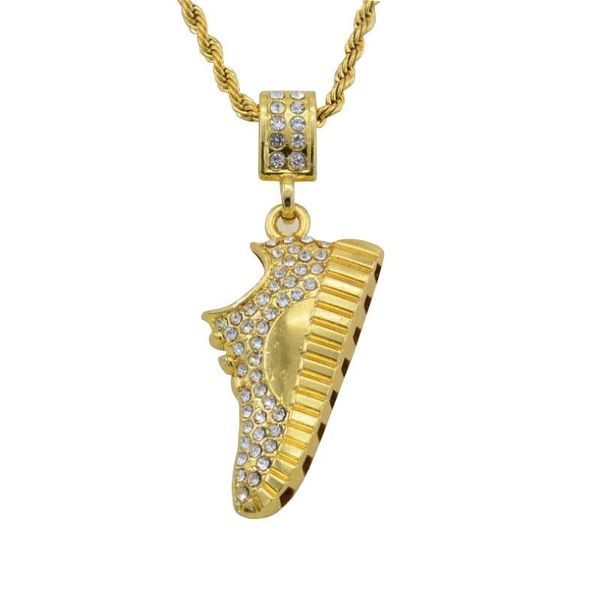 

chains hip hop creative shoes pendant necklace golden rhinestone stainless steel exquisite gift chain men&women fashion jewelry, Silver