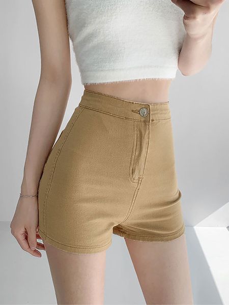 

summer denim shorts women high waist young girls korean wild slim slimming casual fitness workout elasticity short, White;black