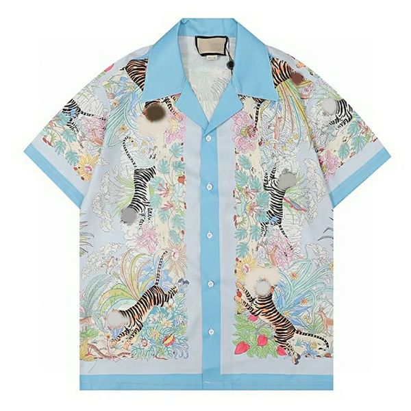 

tiger mens shirts vintage summer short sleeve blouse ins fashion casual shirts for men, White;black