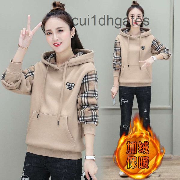 

2022 designer b br coats and hoodie [super soft interior]fashionable plaid stitching plush thickened sweater women's new loose korean i, Black