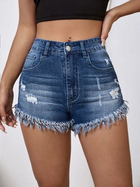 

ripped raw hem denim shorts 437y#, White;black