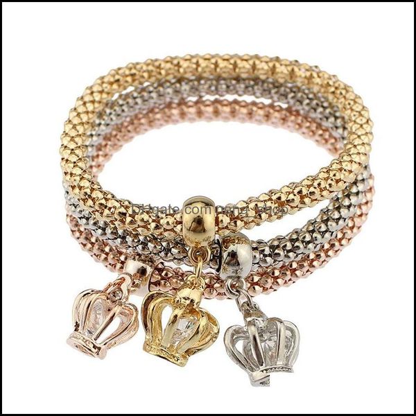 

charm bracelets jewelry three-color crown 3pcs sets crystal cubic zirconia stretch thread bangle for womenmens elastic fashion drop deliver, Golden;silver