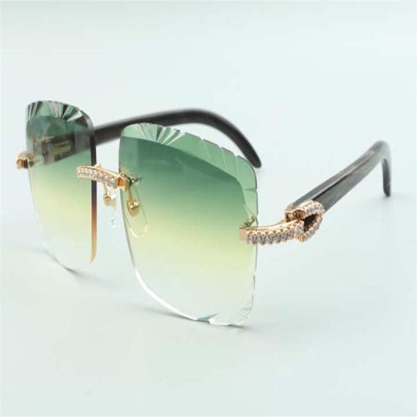 

2021 cutting lens medium diamonds sunglasses 3524020 natural black textural buffalo horns temples glasses size 58-18-140mm306q, White;black