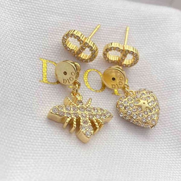 

2022 factory wholesale new di home full diamond love earrings simple women's net red popular earrings, Golden