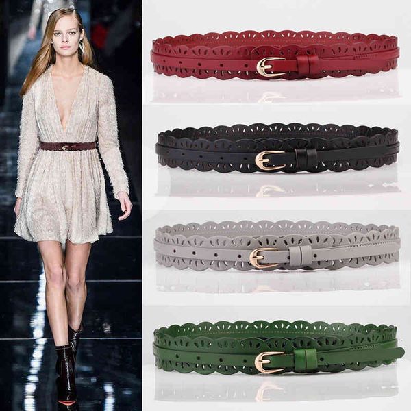 

belts hollow out decoration wide belt simple cowhide narrow waist cover fashion korean skirt yegv, Black;brown