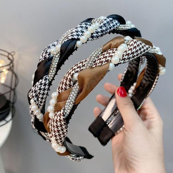 

fashion women hair accessories multi-layer cloth headband pearls hairband turban wholesale, Slivery;white