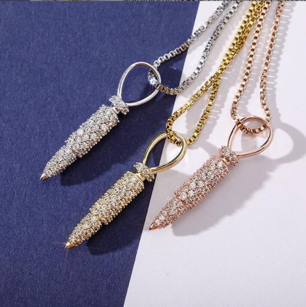 

hip hop 3a+ cz stone paved bling iced out necklaces bullet pendants for men women rapper jewelry gift, Silver