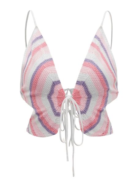 

color block tie front backless cami knit b0wc#, White;black