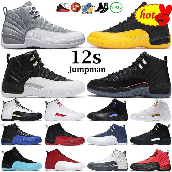 

basketball shoes for mens jumpman 12 12s stealth playoffs royalty taxi utility grind university gold dark grey indigo mens sports sneakers n, Black
