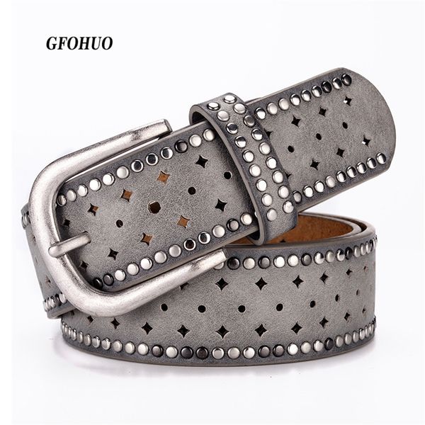 

original design vintage lady belt handsome hollow out rivet all-match fashion female belts women wide belt 220428, Black;brown
