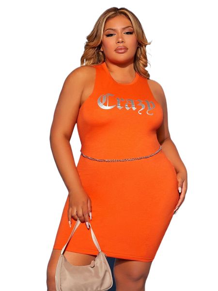 

sxy plus letter graphic bodycon dress without belt 86om#, Black