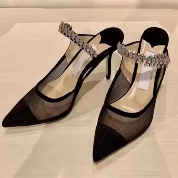 

summer brand bing baily wedding dress shoes high heels punps women crystal & pearl strap women's pumps point toe lady walking shoe eu35, Black