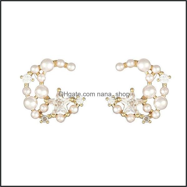 

stud earrings jewelry fashion exquisite pearl zircon women delicate moon horse cute butterfly wings animal korean design wholesale drop deli, Golden;silver