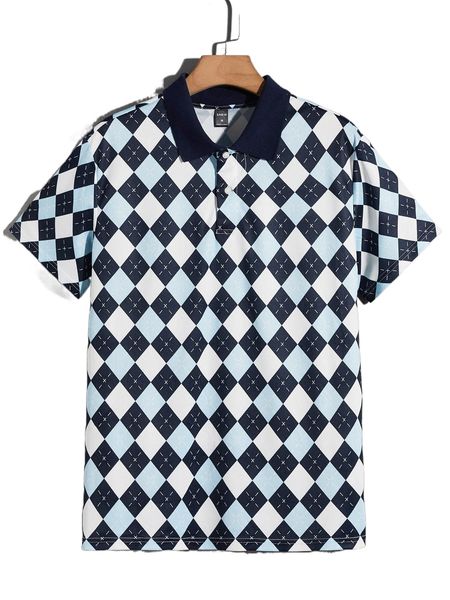 

men argyle print polo shirt m6do#, White;black