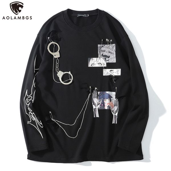 Aolamegs Comics Anime Manga Illustrazione Hook And Loop Fastener Design a catena Felpa sottile Streetwear Uomo High Street Pullover 220725