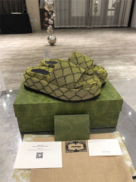 

designer luxury beige angelina men's signature platform slide sandals beige jacquard canvas slide sandals flip flop slipper with box du, Black