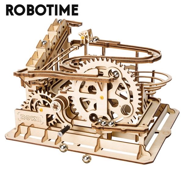 Robotime Rokr 4 tipi Marble Run fai da te Waterwheel Modello in legno Kit di blocchi di costruzione Giocattolo di assemblaggio Regalo per bambini Dropship per adulti 220715