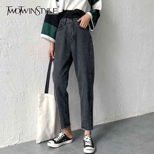 

casual harem pants for women high waist minimalist basic solid jeans female fashion clothing spring style 210423, Blue