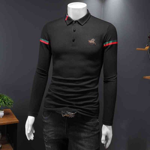 

men's luxury fashion brands menswear 2022 new casual long sleeve bottomed shirt t-shirt lapel, Black