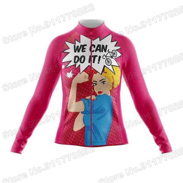 

2022 women cycling jersey sets we can do it winter cycling clothing popular cartoon comics mountain road bike shirts mtb maillot, Black
