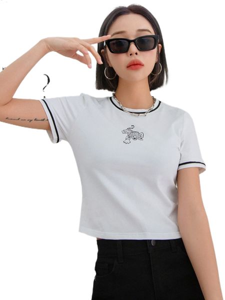 

dazy tiger print crop tee a02a#, White