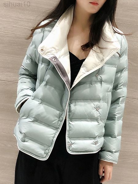 Ailegogo Winter Women Stand Collar Ultra Light Short Down Coat 90% Duck White Down Giacca a seno singolo caldo Lady Snow Outwear L220730