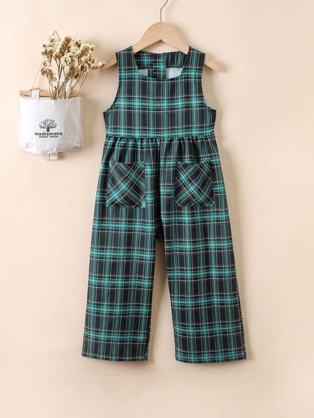 

toddler girls tartan dual pocket jumpsuit she, Blue