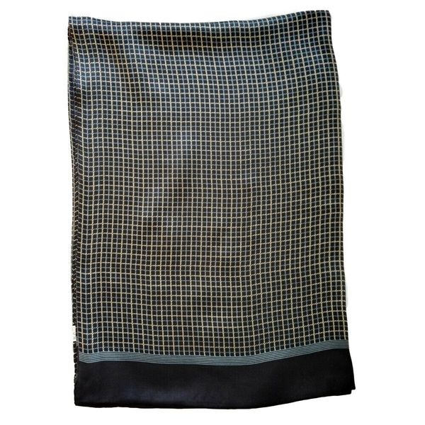 

men's 100% silk scarf double layer long neckerchief blue for all seasons, Blue;gray