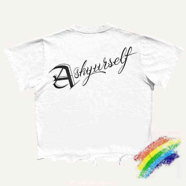 

destroyed 2022ss askyurself t-shirt men women clothing teet220721, White;black