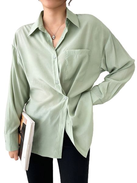 

dazy patched pocket drop shoulder blouse q1cb#, White