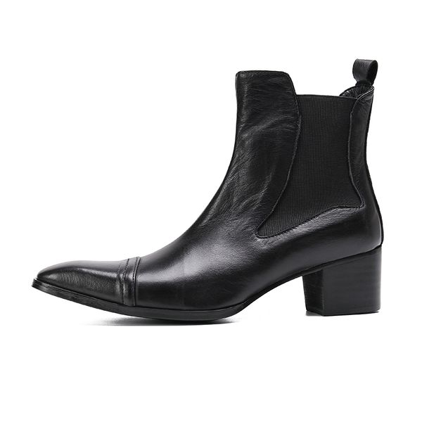 Siyah gerçek deri yüksek topuklu ayak bileği botları erkekler için chelsea cowhide Martin botlar sonbahar rahat moda bota maskulina
