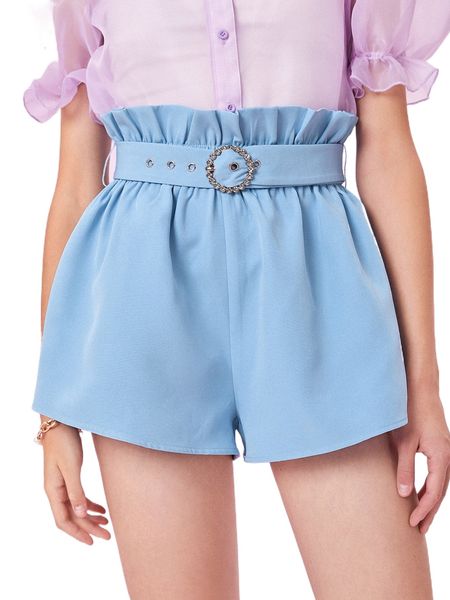 

mod paper bag waist eyelet buckled belted wide leg shorts p5xh#, White;black