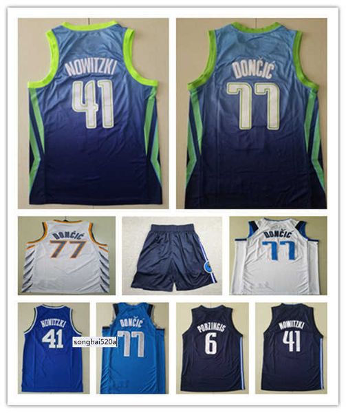 Männer Retro Basketball Günstige Luka Doncic Trikot 77 Kristaps Porzingis 6 Dirk Nowitzki 41 Edition Earned City Stitched Navy Blue Black Trikots