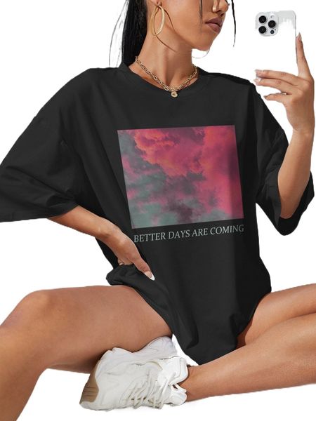 

sky and slogan graphic drop shoulder oversized tee y9hh#, White