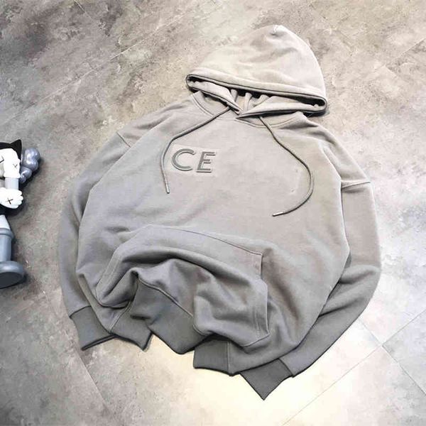 

male female couples convex steel seal letters loose leisure and versatile terry pullover hooded sweater, Black