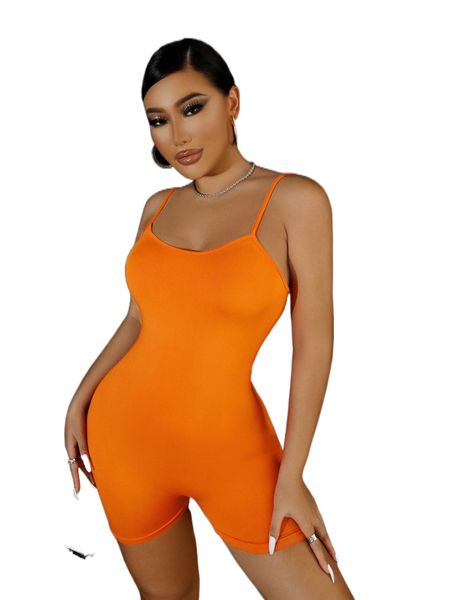 

sxy neon orange adjustable strap unitard romper r867#, Black;white