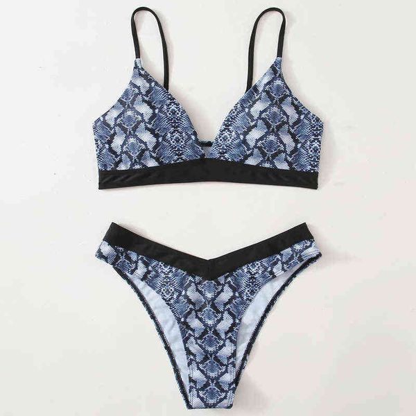 

split 2022 snake skin three-point bikini backl beach swimsuit women, White;black