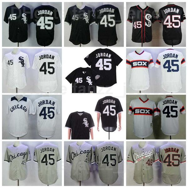 

men baseball 45 michael retro jerseys 1983 1994 vintage pinstripe pullover stitched black white grey team flexbase cool base retire high qua, Blue;black