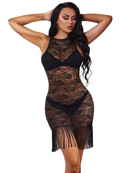 

sxy fringe hem lace dress without lingerie u1eq#, Black;gray