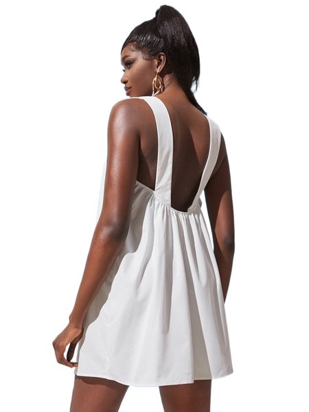 

solid backless cami dress p8wf#, Black;gray